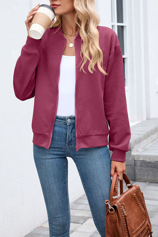 Textured Zip-Up Bomber Jacket