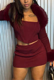 Fuzzy Trim Two-Piece Skirt Set