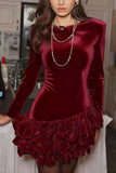 Ruffle Hem Long-Sleeve Casual Dress