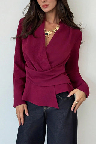 Wrap-Front Blouse with Long Sleeves