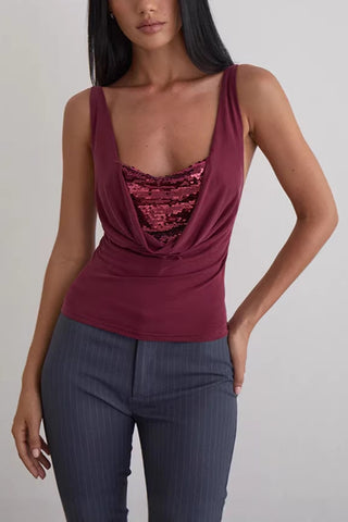 Draped Sequin Detail Tank Top