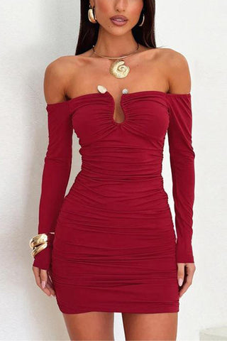 Off-Shoulder Ruched Mini Evening Dress