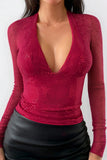 Deep V-Neck Long Sleeve Top