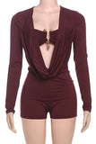 Draped Front Long Sleeve Romper