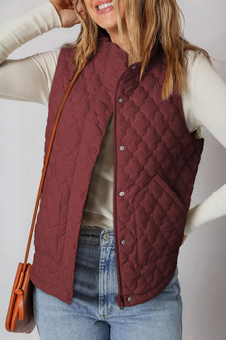 Quilted Snap Button Zip-Up Vest