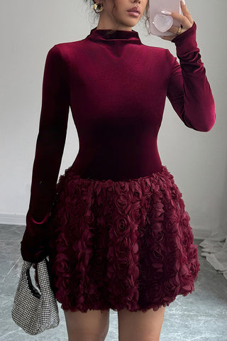 High-Neck Floral Evening Dress