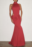 Ruched High-Neck Evening Gown