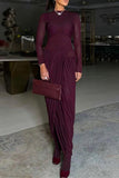 Draped Long-Sleeve Evening Dress