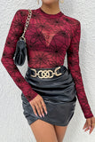 Sheer Mock Neck Web Pattern Top