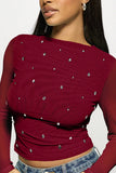 Embellished Sheer Sleeve Blouse