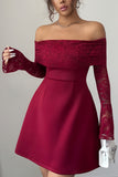 Off-Shoulder Lace Sleeve Night Out Dress