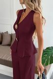 Chic Sleeveless Buttoned Pants Set