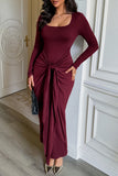 Elegant Knot-Front Long Sleeve Dress