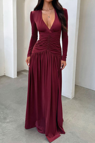 Plunge Neck Ruched Casual Dress