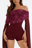 Off-Shoulder Romper with Flared Sleeves