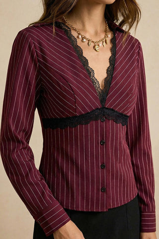 Button-Front Pinstripe Blouse