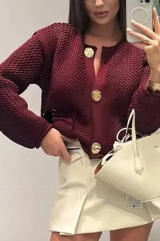 Textured Button-Front Cardigan