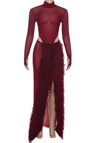 Elegant Skirt Set with Sheer Overlay