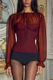 Sheer Sleeve Corset-Style Top