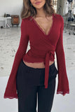 Wrap Tie Waist Long Sleeve Top