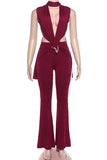 Plunge V-Neck Jumpsuit with Keyhole Detail