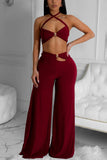 Halter Cutout Wide-Leg Pants Set