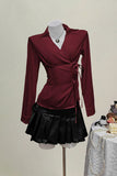 Lace-Up Front Long Sleeve Blouse