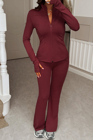 Zip-Front Casual Pants Set