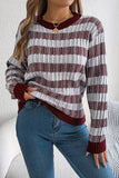 Striped Knit Sweater with Ribbed Trim