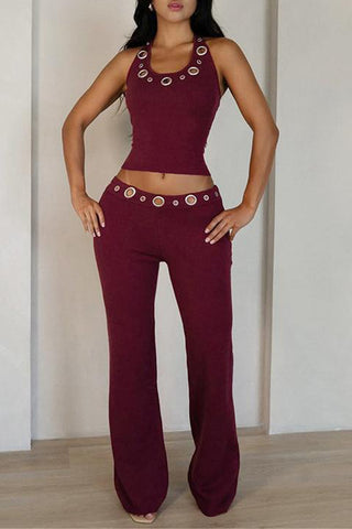 Halter Neck Eyelet Pants Set