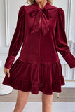 Bow-Tie Pleated Casual Dress