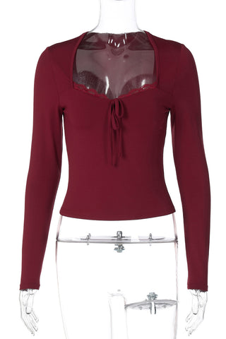 Elegant Long-Sleeve Lace Trim Top