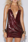 Plunging Sequin Night Out Dress