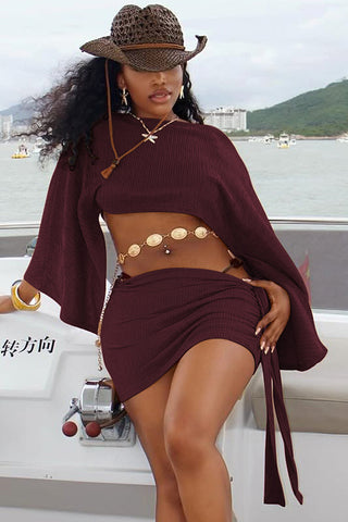 Elegant Wide-Sleeve Skirt Set