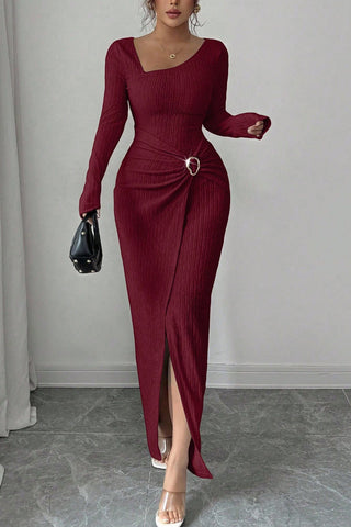 Elegant Long-Sleeve Asymmetrical Dress
