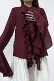 Ruffled Front Blouse with Flared Sleeves