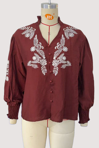 Patterned Button-Down Blouse