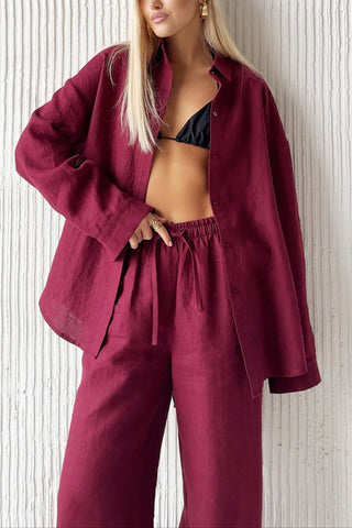 Classic Button-Front Shirt and Pant Set