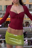 Elegant Lace Trim Long Sleeve Top