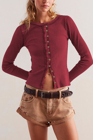 Button-Up Ribbed Knit Top