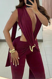Plunge V-Neck Jumpsuit with Keyhole Detail