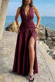 Elegant Halter Maxi Dress with Slit