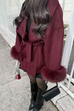Belted Wrap Jacket with Fur Cuffs