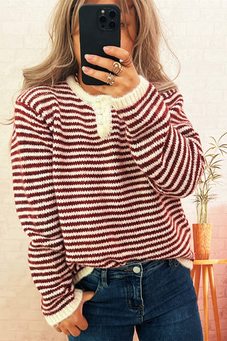 Striped Button-Front Sweater
