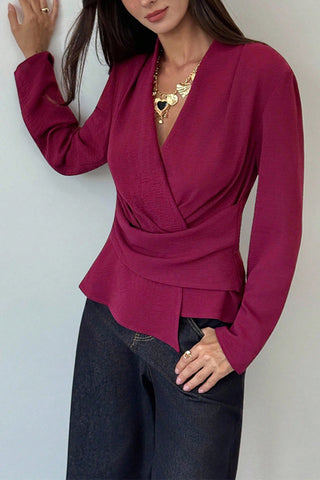 Wrap-Front Blouse with Long Sleeves