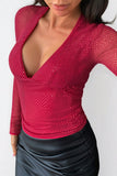 Deep V-Neck Long Sleeve Top