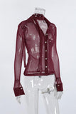 Sheer Button-Up Blouse with Choker