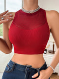 Sleeveless Fishnet Detail Tank Top