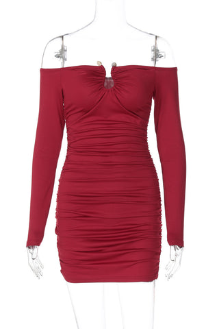 Off-Shoulder Ruched Mini Evening Dress