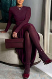 Draped Long-Sleeve Evening Dress